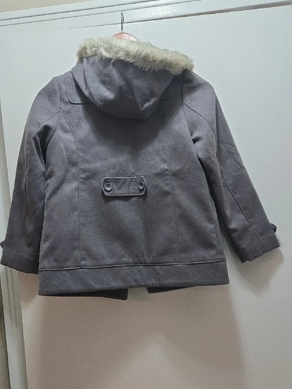Gymboree Gray Pea Coat with Faux Fur Hood